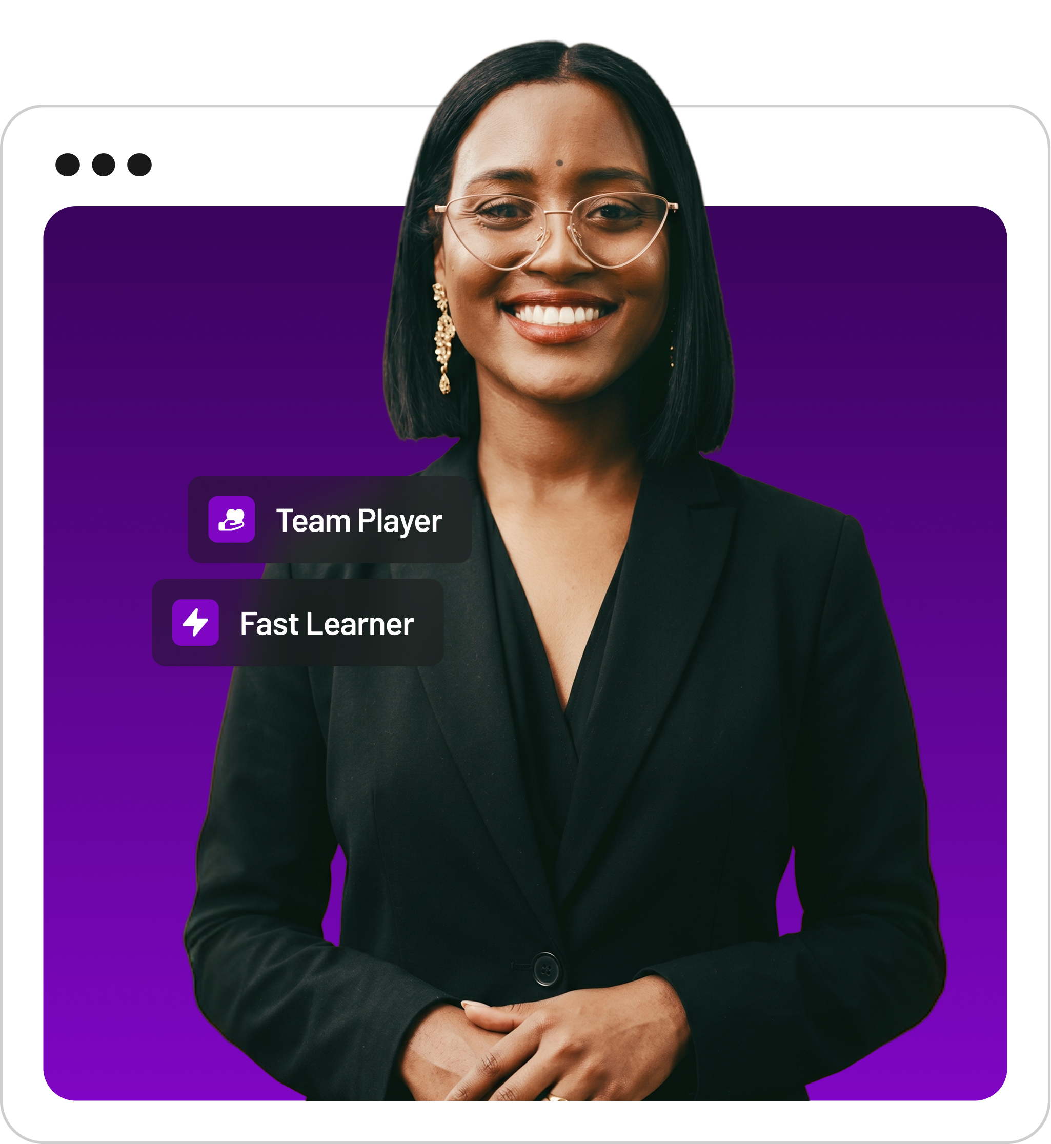 Retail associate profile with Team Player and Fast Learner assessment tags